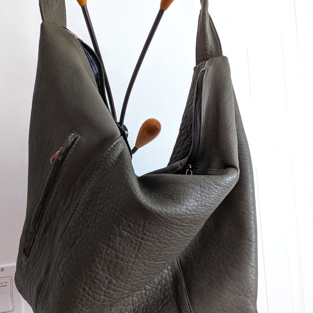 Brazilian muted military green genuine leather handbag